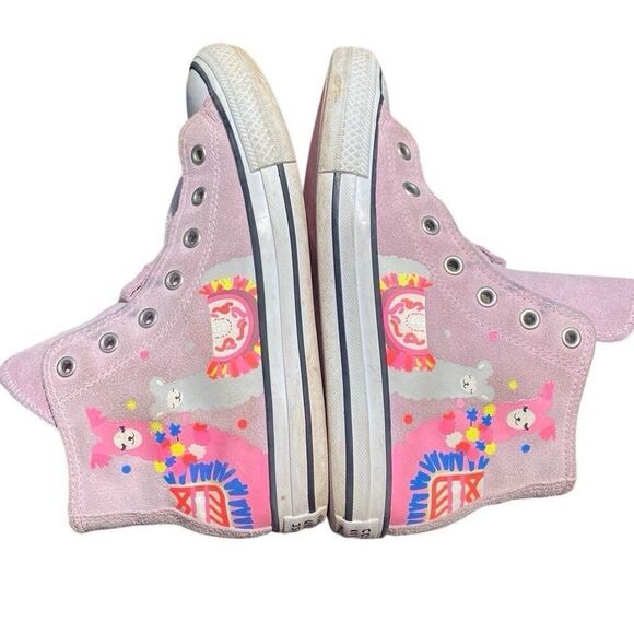Converse Girls CTAS High GS Playful Llama Pink Suede Sneakers Size 5.5 - Picture 3 of 12